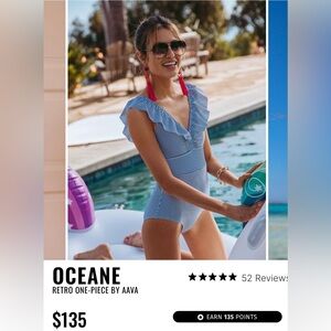 Women's Oceane Retro One-Piece Swimsuit - Blue NWT